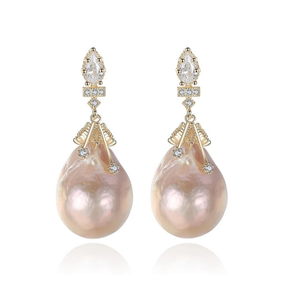 

E0004 Abnormal Shaped Baroque Style S925 Pure Silver Earrings Big Large Pearls European and American Fine Jewelry