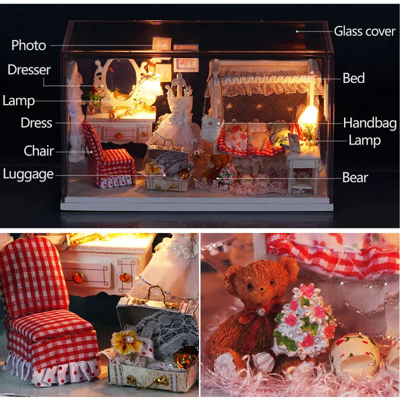 DIY Miniature Girl Furniture Doll House 3D Wooden Dolls Houses Miniature dollhouse Toys for children Furniture Kit