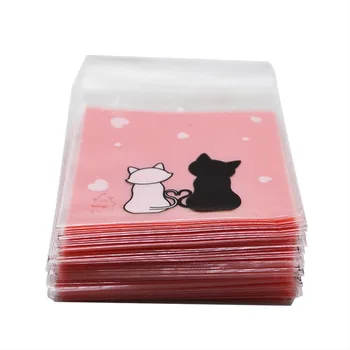 

100Pcs 7*7cm Couple Cat Plastic Packing Self Adhesive Bag Cookie Candy Gift Packaging Bags For Wedding Party Birthday Supplies