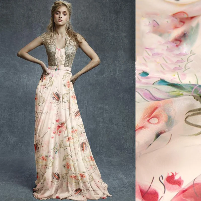 

American style multi-color floral print 100% Silk chiffon fabric for summer dress,shirt 8mm silk fabric free shipping SP2779