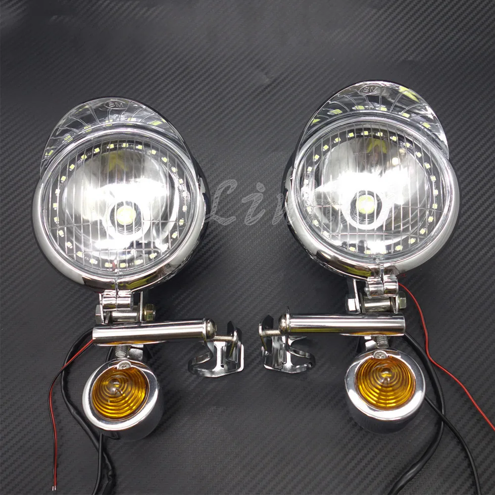 Мотоциклетные хромированные светодиодные противотуманные фары с указателем