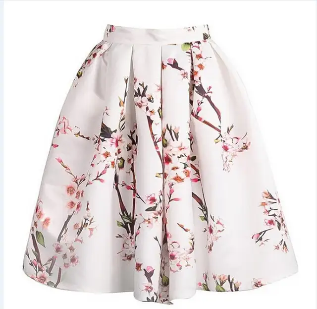 Autumn Winter Vintage Fashion Print Floral Pleated Women Skirt Midi