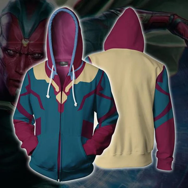 

Avengers 4 Endgame Men Women Zipper Hoodies Vision 3D Hooded Jacket Marvel 4 Superhero Cosplay Sweatshirt Streetwear