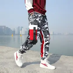 Человек Jogger камуфляж боковые карманы Свободные Стиль Для мужчин пот Штаны Мода 2019 High Street Повседневное Штаны