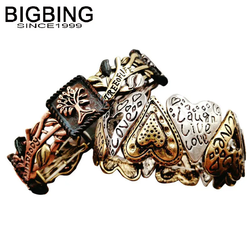 

M061 BIGBING Jewelry Fashion retro golden silver heart Stretch Bracelet fashion bracelet high quality Free shipping