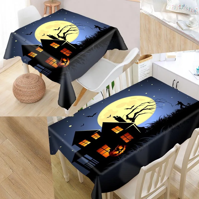 

Custom Happy Halloween Pattern Tablecloth Waterproof Oilproof Rectangular Home Wedding Tablecloth Textiles