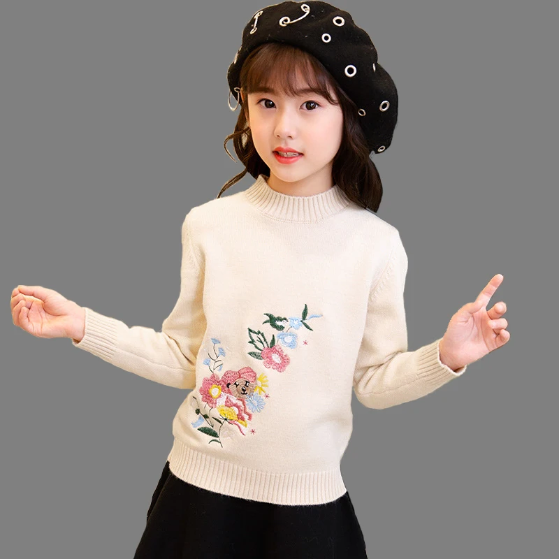 

Girls Fleece Lined embroidery sweater Cartoon Cute Casual Cotton Girls Winter Clothes girls sweater for 6 7 8 9 10 12 14 years