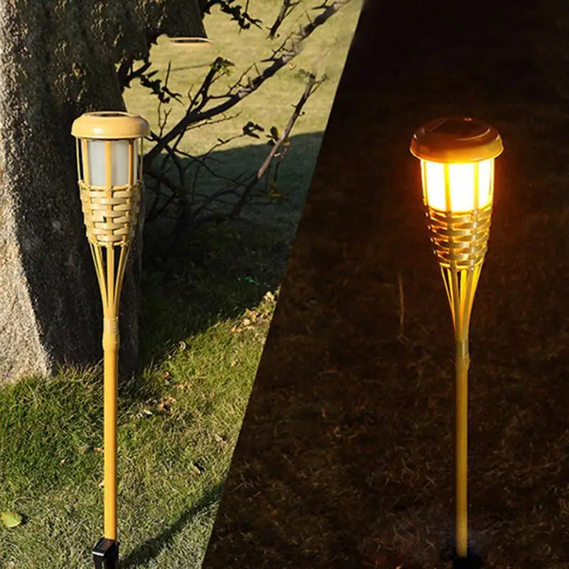 Уличный Садовый Солнечный бамбуковый фонарь для дорожки на участке Солнечная горелка с солнечным газоном Спайк прожекторы(теплый свет