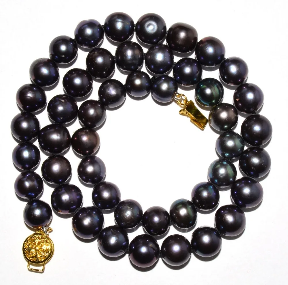 

FREE SHIPPING HOT sell new Style >>>>> AA Large 8.5-10mm Matte Black Round Freshwater Pearl Necklace Choker Gold Plated
