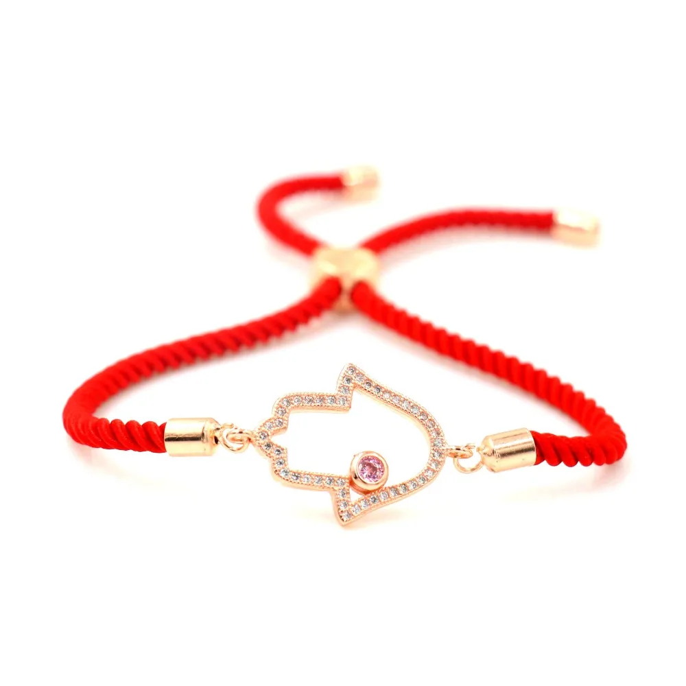 

Women Micro Inlay Fatima Hand Purple Crystal Charm Bracelet For Girl Child Red Thread Rope Lucky Bracelets Adjustable Jewelry