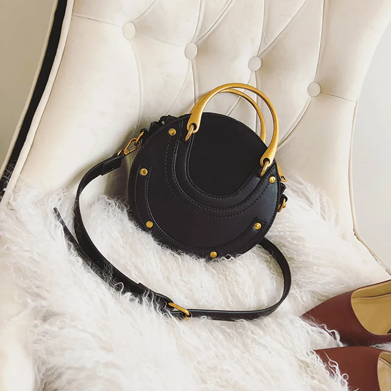Fashion Women Metal Ring Handbag INS Popular Circular Leather Female Shoulder Bag Rivet Holiday Lady Luxury PU Crossbody SS3502 (3)