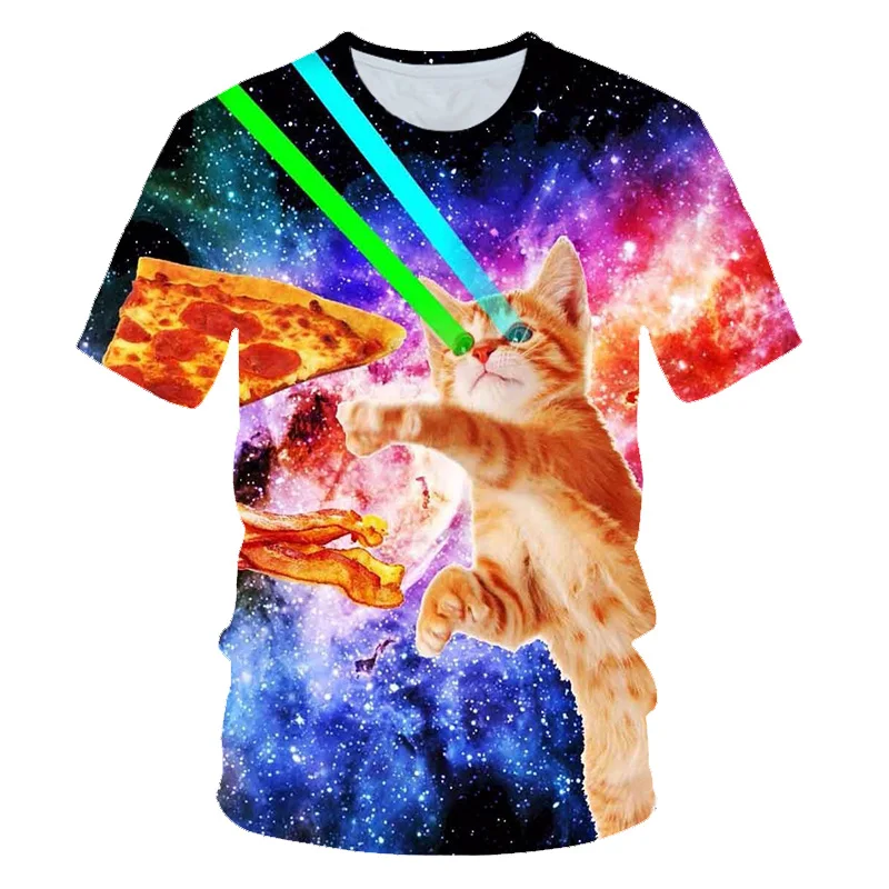 BIAOLUN, новинка, галактика, космос, 3D футболка, милый котенок, кошка, есть тако, пицца, Забавные топы, футболка, короткий рукав, летние футболки