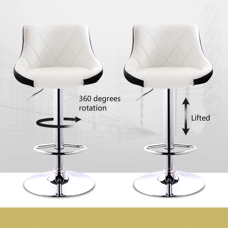 Modern Simple Bar Chair Lifted Rotated Coffee Shop Stool Multi-function Cashier Seat with Footrest Household Leisure PU Stool
