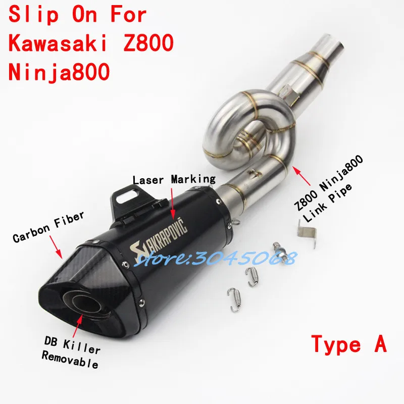 Z800 de Escape de la motocicleta completa del sistema de acero inoxidable medio enlace de moto de silenciador de Escape para Kawasaki Z800 Ninja800