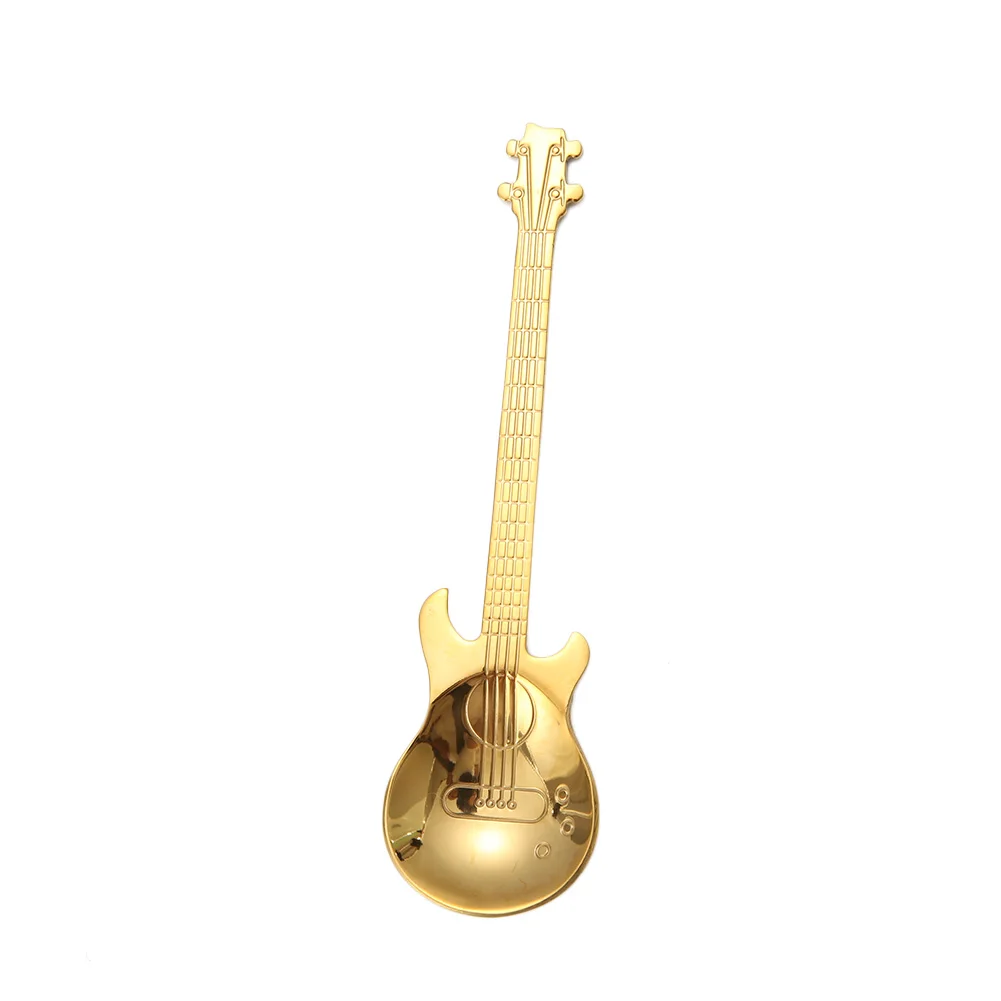Gold 1 шт. креативная молочная кофейная ложка гитара из мультфильма ложка Мороженое Конфета чайная ложка аксессуары Милые Ложки из нержавеющей стали мини-ложка - Цвет: Gold