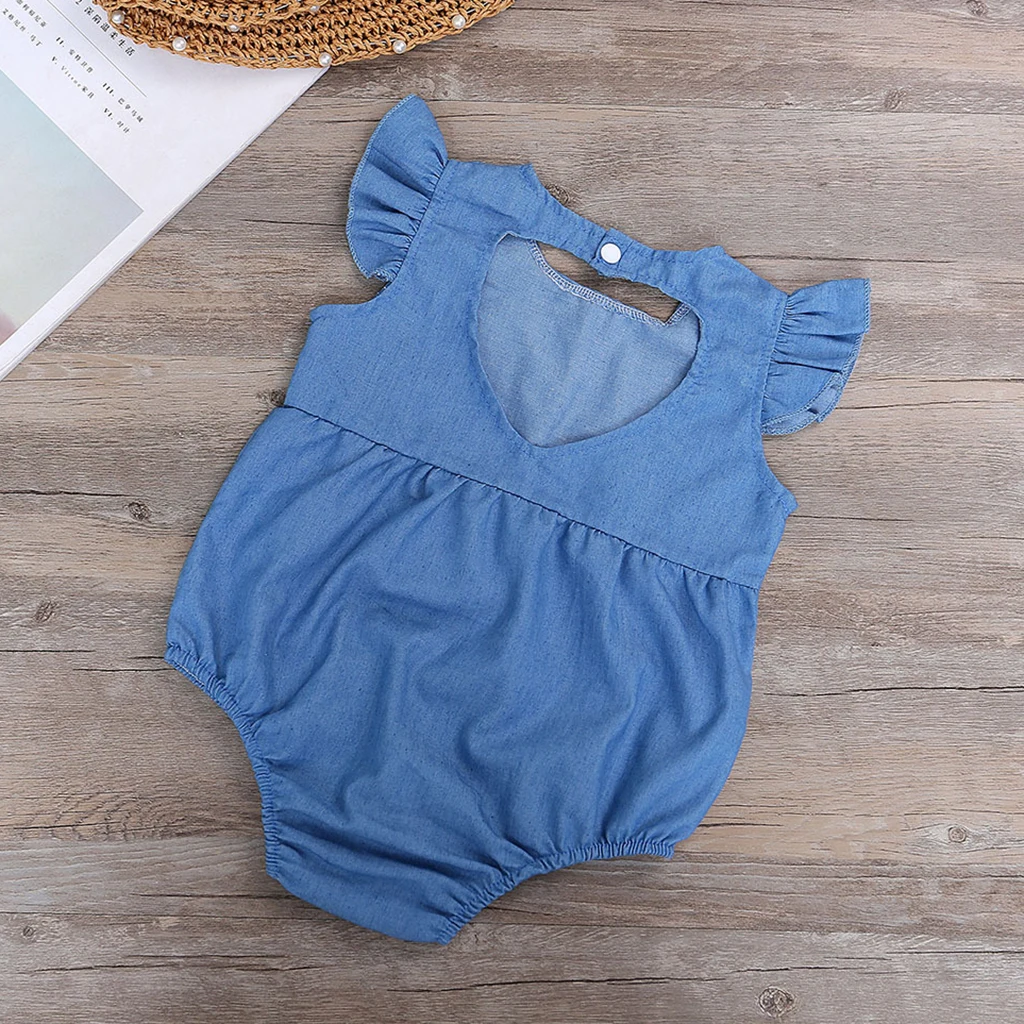 Cotton Demin Blue Baby Toddler Unisex Romper Summer Jumpsuit Bodysuit 70-100M for baby 6-12months