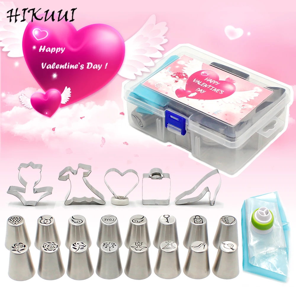 

16pc Russian Tulip Nozzle Bakeware Icing Piping Tips Baking Pastry Cake Decorating Tools 5 Cookie Mold 3 Bags 1 coupler 1 Box