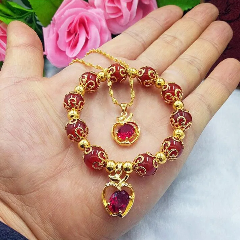 Новые стильные ювелирные изделия натуральные красные стеклянные бусины последние яблочные подвески золотые браслеты ожерелье дизайн женские ювелирные изделия