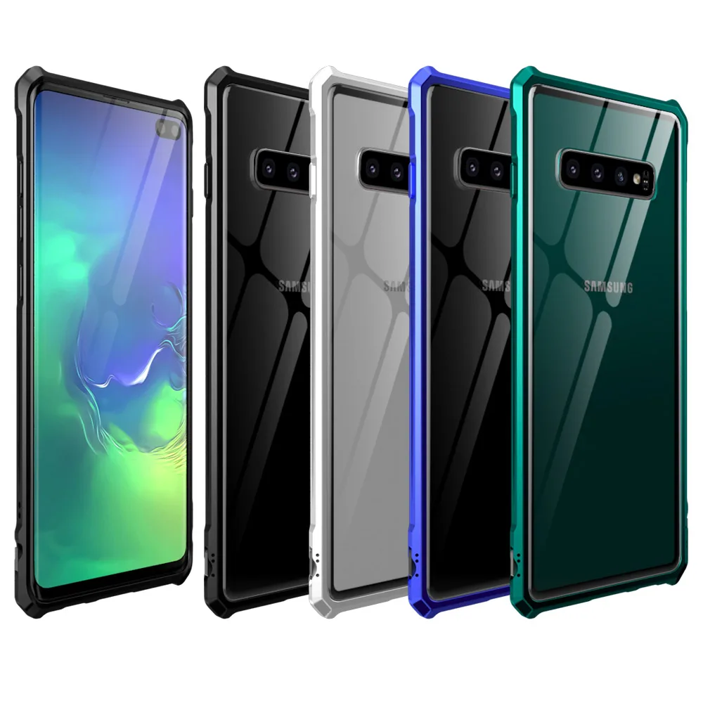 Baratos Funda protectora de Metal de lujo para Samsung S10 Plus funda trasera de cristal transparente para Samsung Galaxy S10Plus funda S 10 e