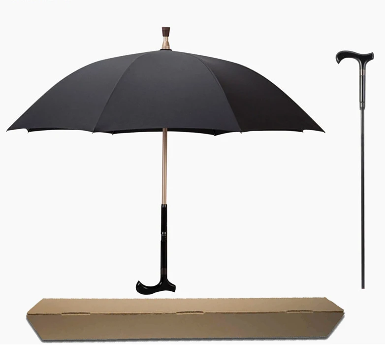 Мужской зонт, нескользящая трость, трость, зонт для альпинизма, зонт с длинной ручкой, мужские ветрозащитные зонты, подарок, дождевик - Цвет: coffee with box