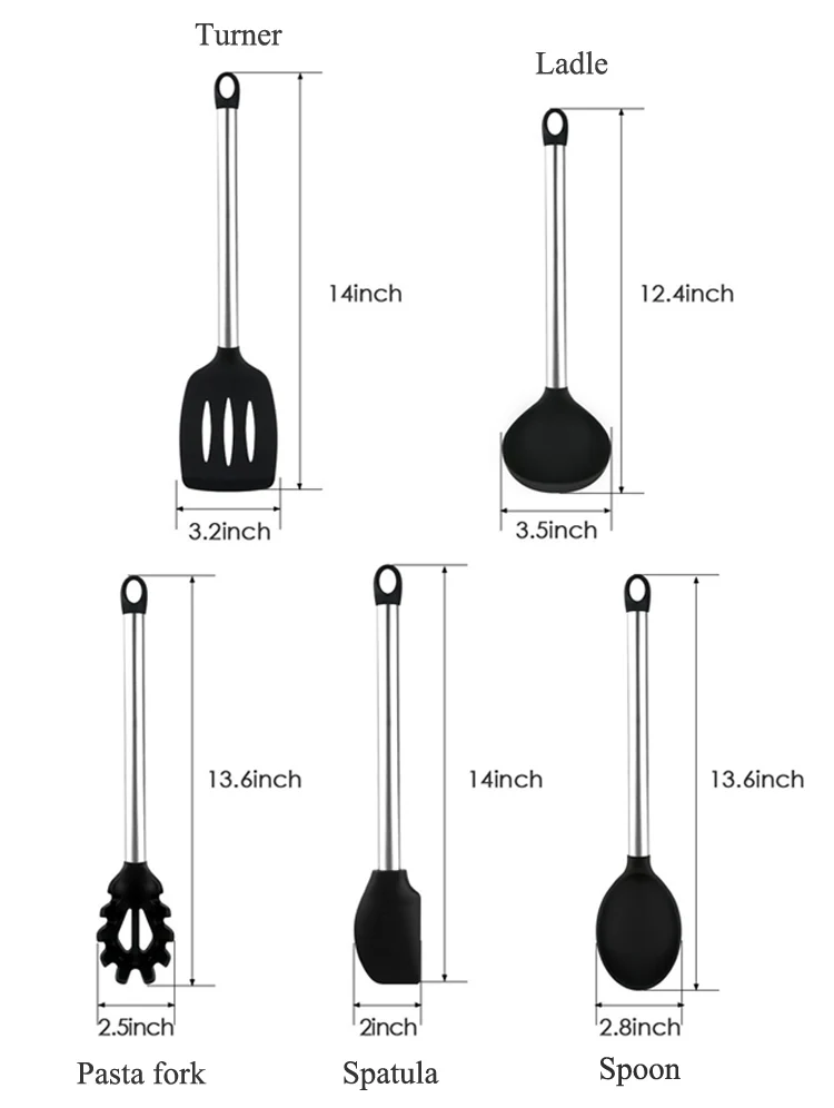 ERMAKOVA силиконовая вилка для пасты Тернер лопатка ковш для приготовления пищи ложка из нержавеющей стали Ручка кухонная посуда набор