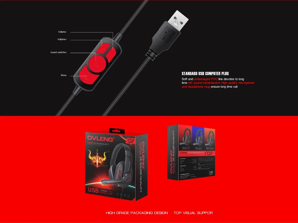 OVLENG-Q7 игровая гарнитура E-sports с микрофоном Стерео объемная USB гарнитура для ПК и ноутбука