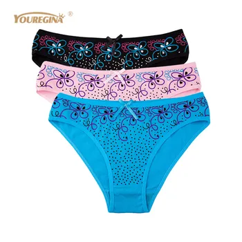 

YOUREGINA Sexy Flowers Print Soft Womens Underwear Lingerie Panties Breathable Comfortable Cotton Bikini Briefs 3pcs/lot M L XL