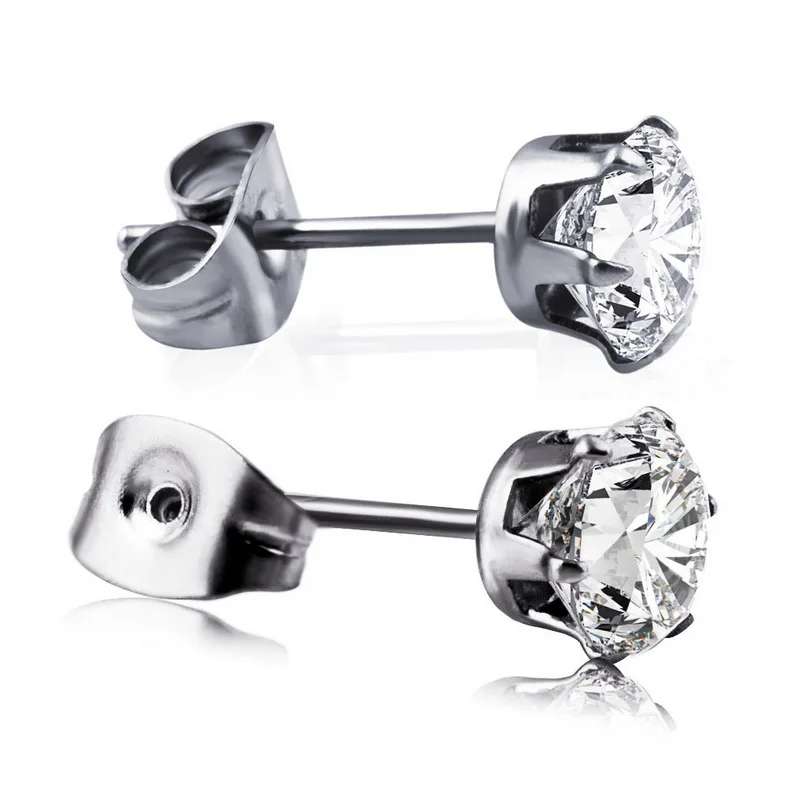 Buy Low Price White Crystal Titanium Steel Earrings