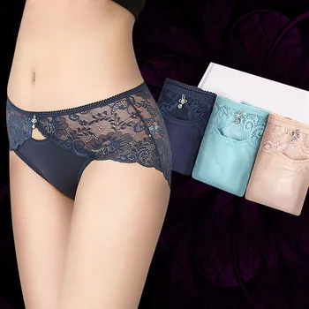 

1 Pcs Sexy Lace Hollow Transparent Women Underwear Middle Waist High Elasticity Mesh Female Panties Breathable Soft Breifs