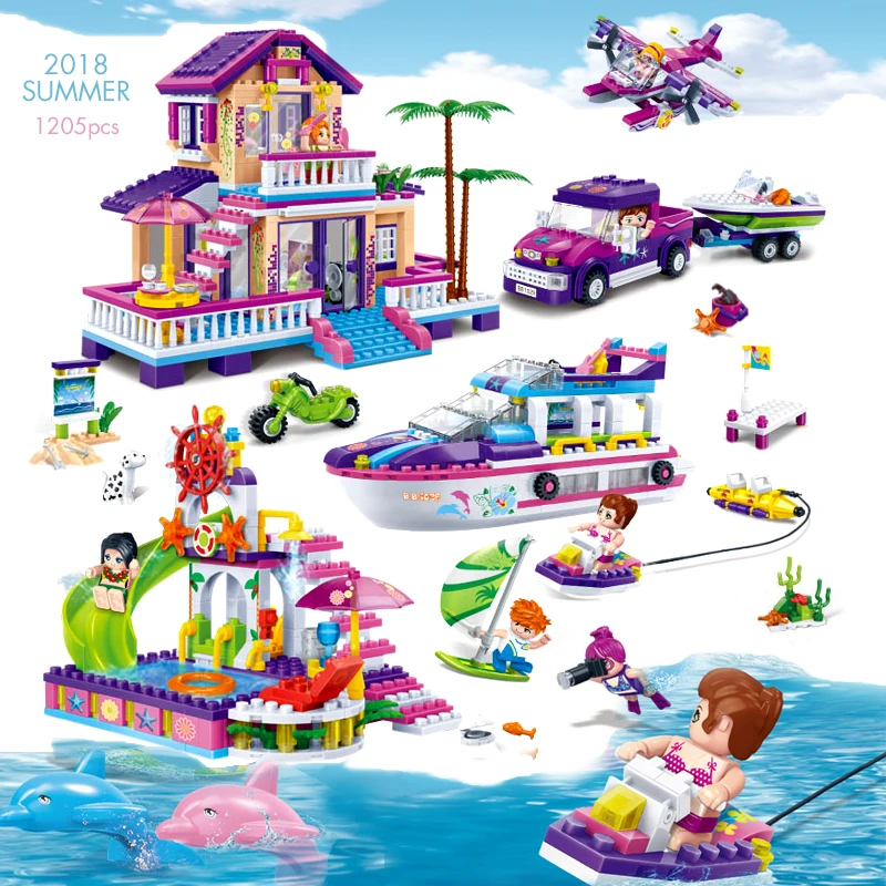

Pandadomik Super Large Summer Beach 1205Pcs Building Bricks Blocks Friends Designer Stickers Constructor toy Toys for Girls
