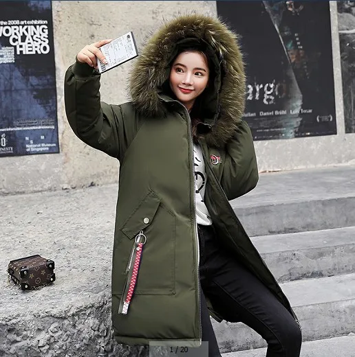 Long Poches Parka Vestes Capuche Green Fourrure Femme noir Doudoune D'hiver Beige Col Et Chaud 2018 Solide caramel Femmes Manteaux À army Mode De wqxw0TEr