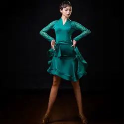Новинка 2017 Латинской платье для танцев Длинные рукава Костюмы для женская обувь высокого качества