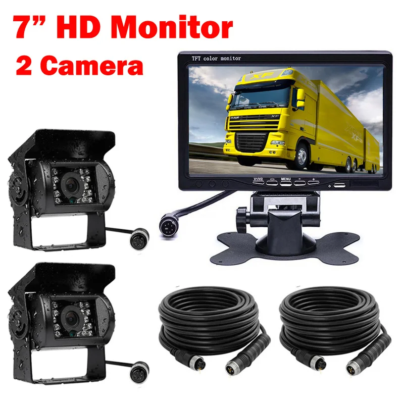 7 дюймов 4 Pin HD монитор 12 V-24 V Автомобиль Грузовик Автобус парковки зеркало заднего вида камеры водонепроницаемый ночного видения Камера комплект 2 x Камера Системы
