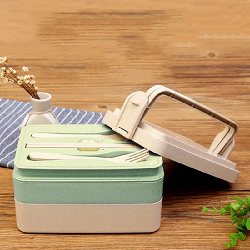 Wheat straw lunch box for kids With cutlery and handle Microwave heated and Strongly insulated