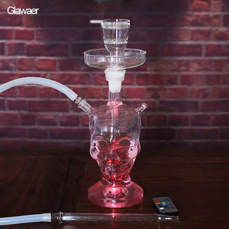 Череп дизайн 82004 стеклянный кальян chicha Narguile H38cm курительная трубка с чашей для кальяна и светодиодный светильник