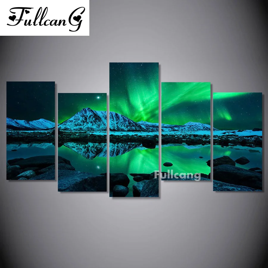 

FULLCANG Arctic landscape mosaic needlework 5pcs/set diamond painting cross stitch diy full square rhinestone embroidery E616