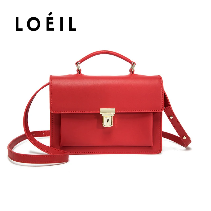 

LOEIL Retro College Wind British Women's Accordion Bag Simple Postman Small Square Bag Leather Diagonal Wild Women's Bag