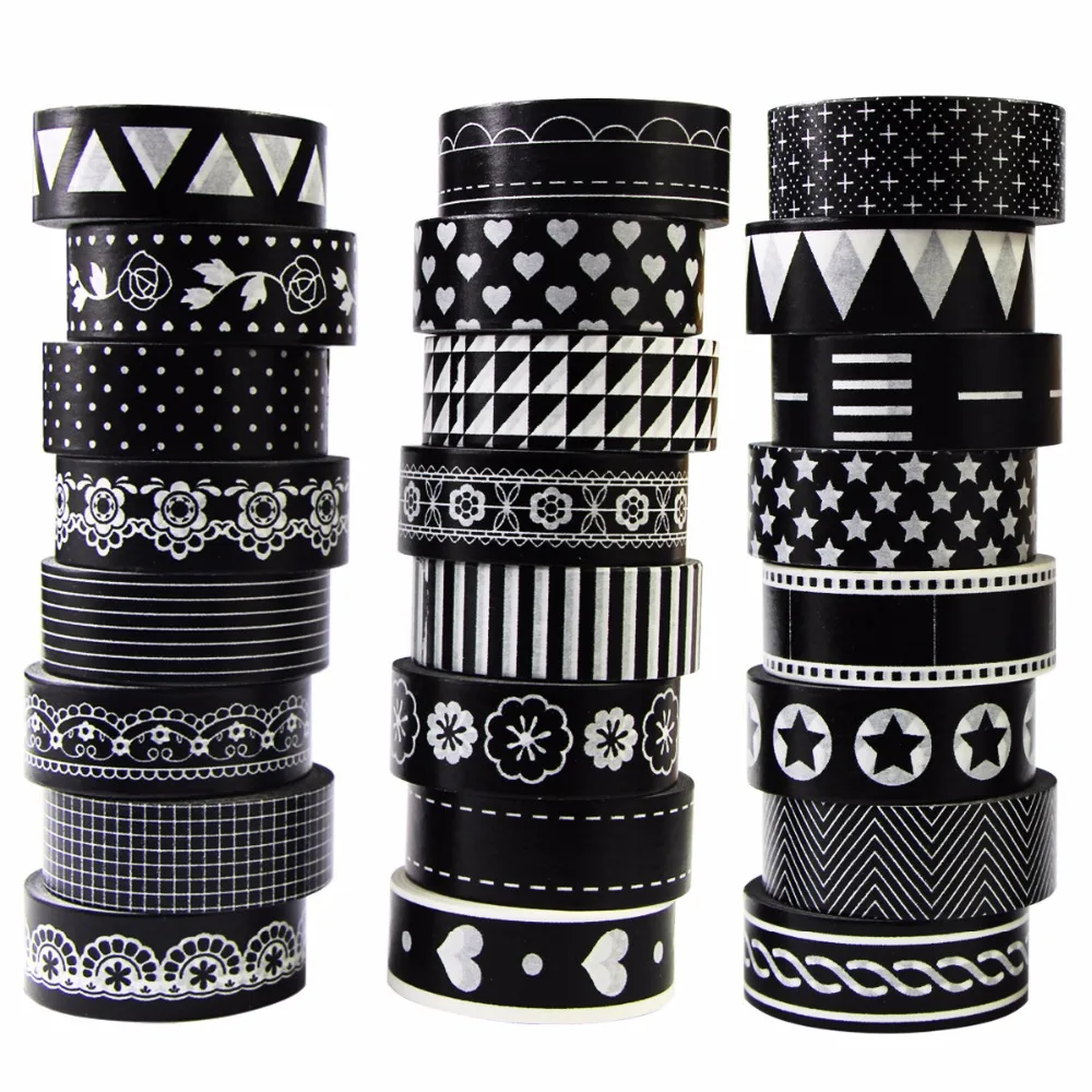 

1 Roll Washi Tape Paper Masking Tapes Patterns Designs Label Adhesive Tape DIY Scrapbook Sticker Black White,15mm*8m