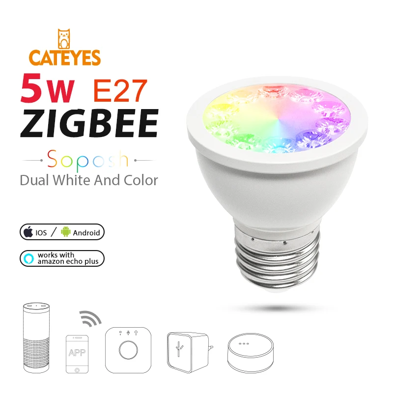 E27 RGB+ CCT прожектор изменение цвета zigbee zll светодиодный светильник AC100-240V светодиодный контроллер приложения с регулируемой яркостью умный светодиодный