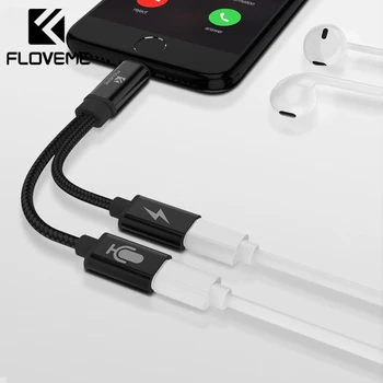 

FLOVEME 2 in 1 Lighting to Audio Converter Adapter For iPhone X XR XS Splitter Earphone Jack Aux Cable USB Adapter For iPhone 7