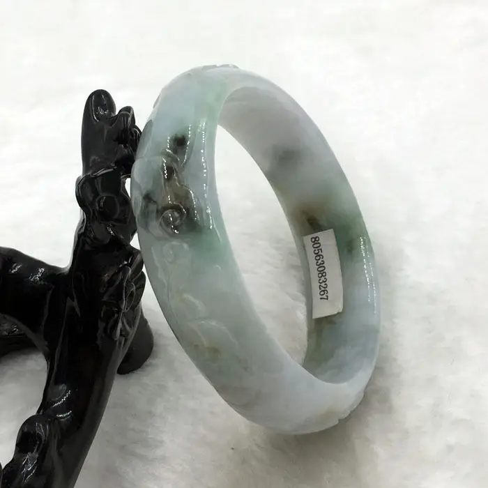 

59mm Hand-carved Certified Grade A Natural Green Jadeite Jade Bracelet Bangle 67