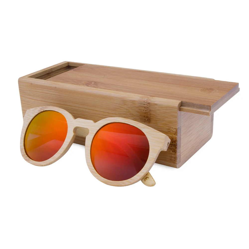 BerWer деревянные модные солнцезащитные очки для женщин круглые поляризованные линзы бамбуковая оправа солнцезащитные очки UV400 - Цвет линз: red with case