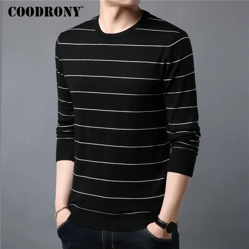 COODRONY سترة الرجال رقيقة تريكو القطن الصوف سحب أوم 2019 الربيع رجل جديد البلوزات مخطط عارضة س الرقبة البلوز الرجال 91016