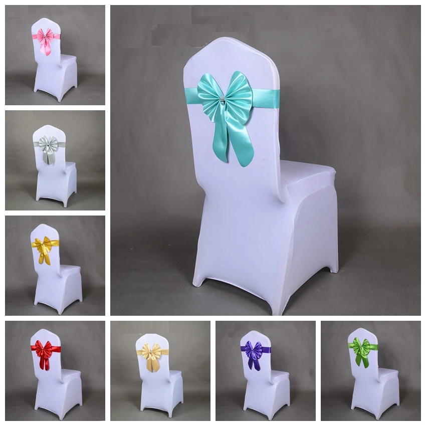

16 Colours wedding chair sashes spandex chair sashes lycra stretch band bow tie butterfly party hotel show decoration