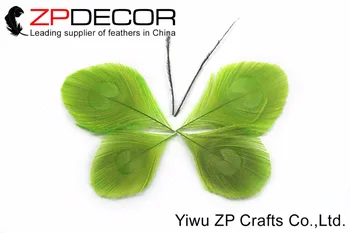 

ZPDECOR 50pcs/lot 8-10cm(3-4inch) Unique Handwork Trimmed Light Green Peacock Feather Eye Plumage