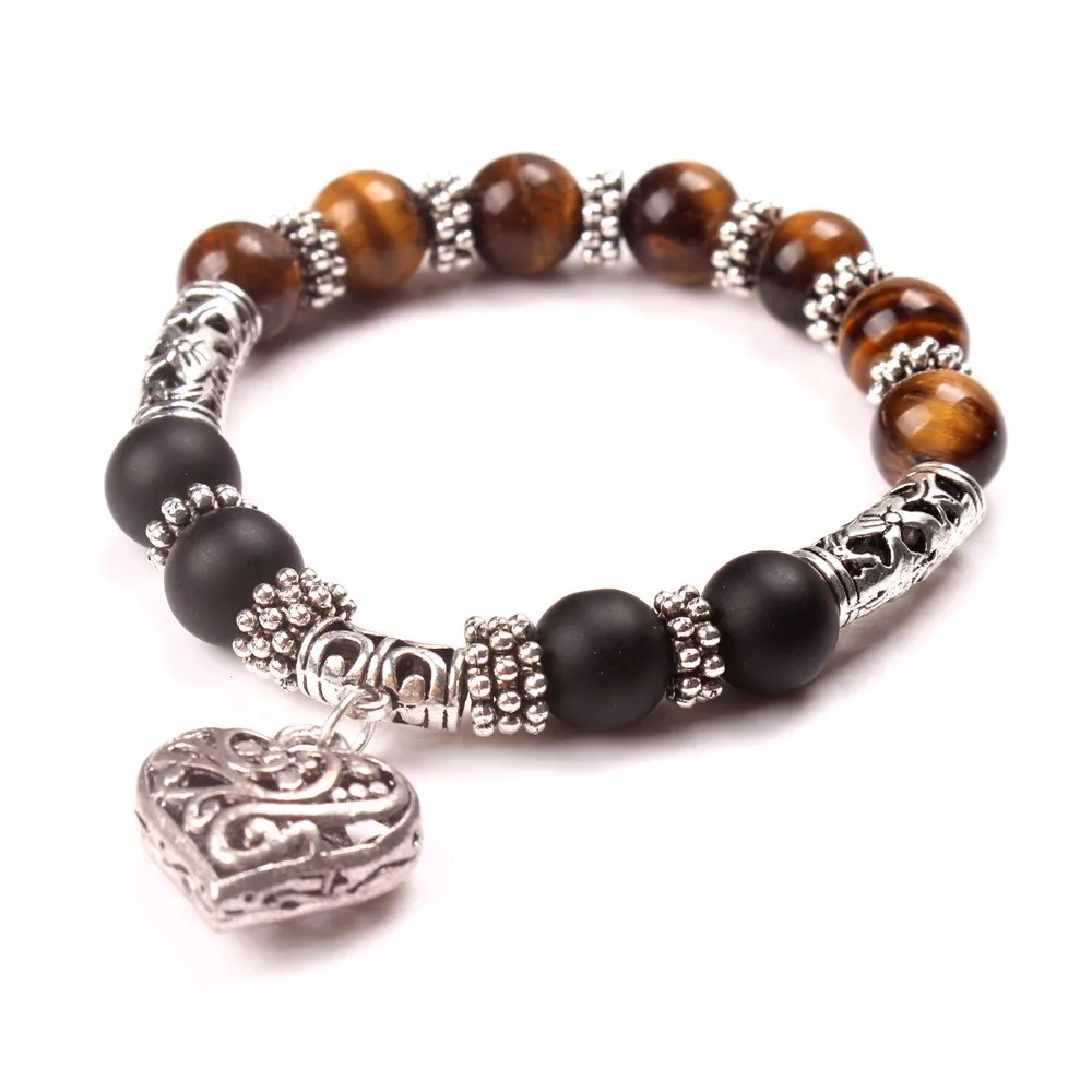 

DIEZI Men Women 7 Chakra Bracelets & Bangles Mixed Colors Healing Crystals Stone Chakra Pray Mala Heart Charm Bracelet Jewelry