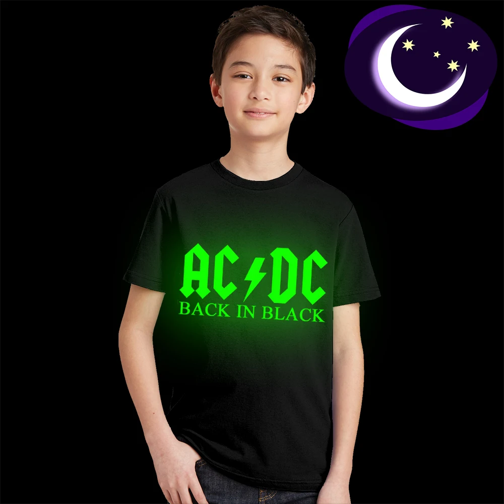 

Luminous ACDC Kids T Shirt Fluorescent AC DC Letter Logo Print Children T-shirt Glow In Dark AC/DC Graphic Boy Girl Rock Tshirt