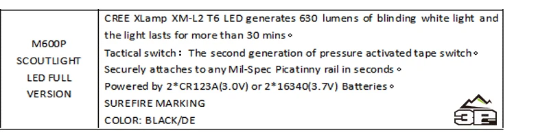 Страйкбол софтаир оружие Свет M600P Скаут лампа 630 люмен супер яркий Тактический крепеж для светильника для охоты WEX362