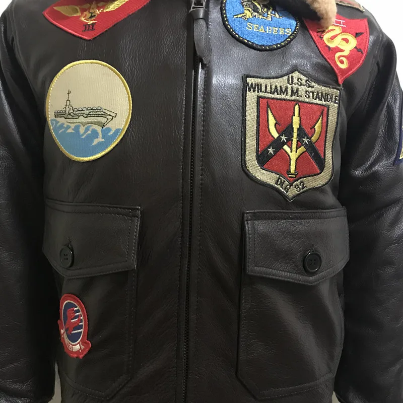 Коричневый мужской военный пилот кожаная куртка европейский размер XXL из натуральной толстой воловьей кожи Топ пистолет Авиатор кожаная куртка
