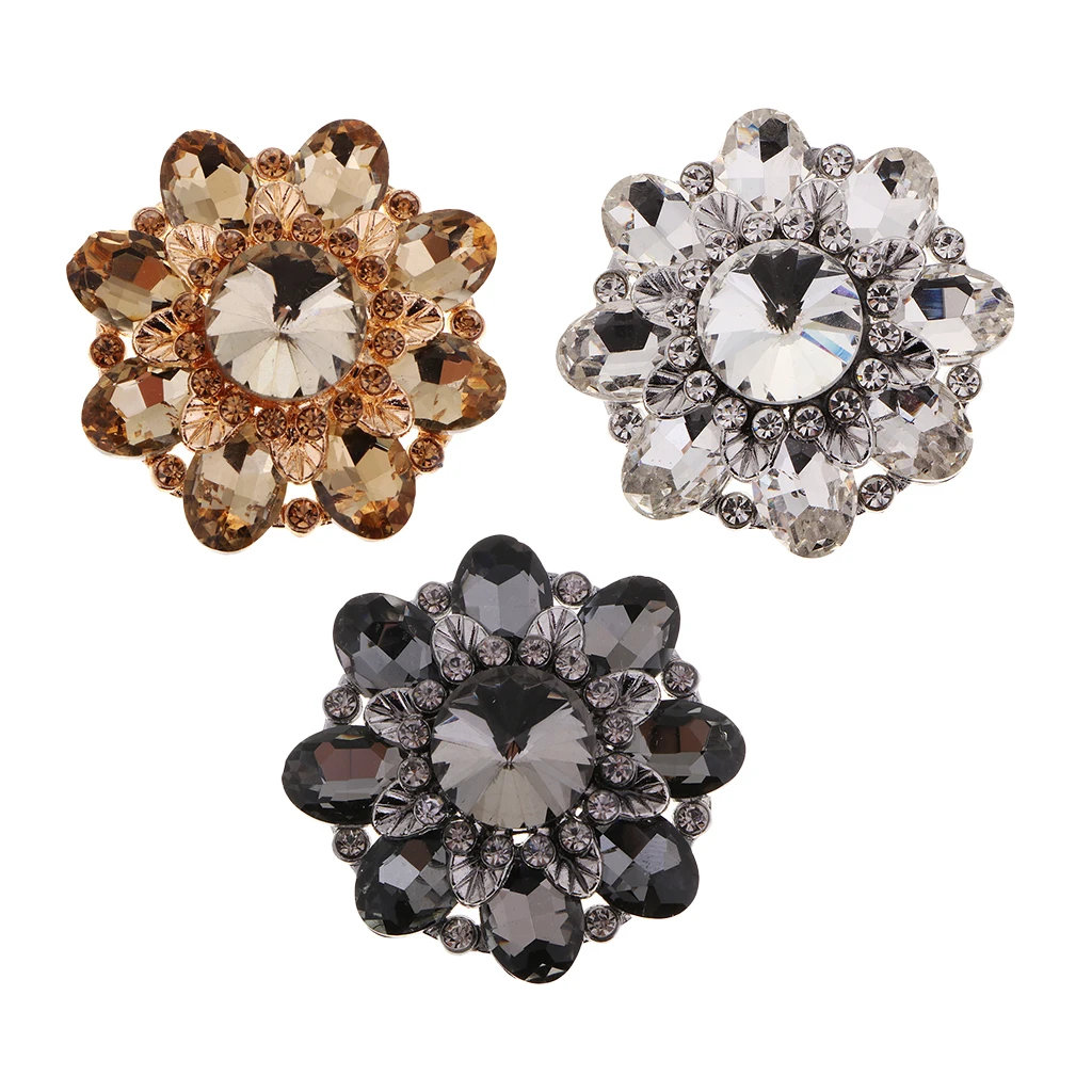 Flower Alloy Crystal Rhinestone Shank Buttons Sewing Decorative Buttons for Sewing Clothing Sweater Dress DIY Crafts Supplies